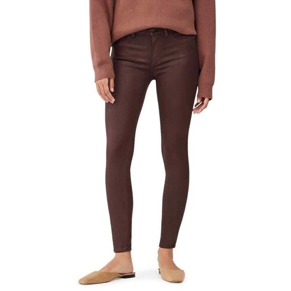 DL1961 Florence Instasculpt Coated Mid Rise Skinny Jeans Merlot Burgundy size 27 - Picture 1 of 9